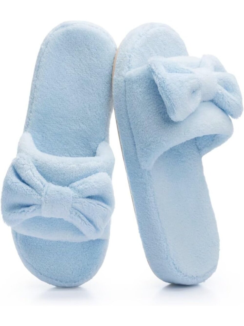 Women's Blue Cozy Soft Open Toe Plush Coral Fleece Non Slip Indoor Slippers